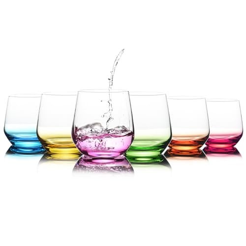 BACLIFE Stemless Wine Glasses Set of 6 - Hand Blown Colored Short Wine Tumblers - 15 oz Elegant Sparkling Wine Glass - Unique Gift for Birthday,Wedding, Mother’s Day - Image 1