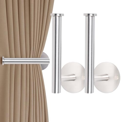 Groleca 2 Pack No Drill Curtain Holdbacks Self-Adhesive/Screw-in Curtain Tiebacks Curtain Pull Backs Curtain Hooks No Drill Curtain Holders Curtain Tie Backs for Curtains (2, Silver) - Image 1