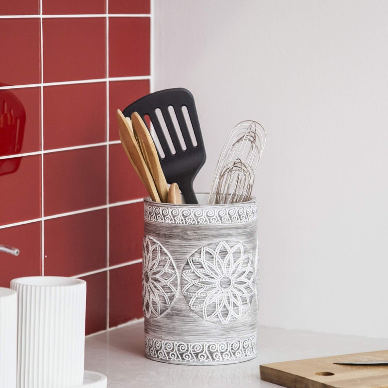 BINO BINO Kitchen Utensil Holder for Countertop  Grey Sunflower - Utensil Caddy countertop utensil holder Utensil Crocks for kitchen Cooking Utensil Holder Kitchen Utensils Holder Spatula Holder - Image 3