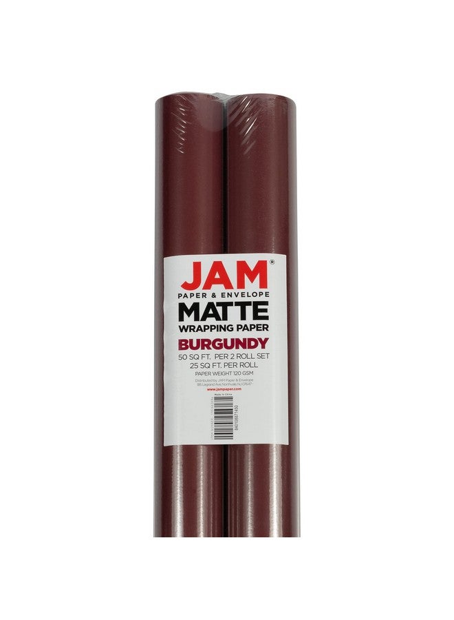 جام بايبر ورق تغليف هدايا JAM - ورق تغليف غير لامع - 50 قدمًا مربعًا إجماليًا (30 بوصة × 10 أقدام لكل منها) - لون عنابي غير لامع - لفافتان/عبوة - Image 3