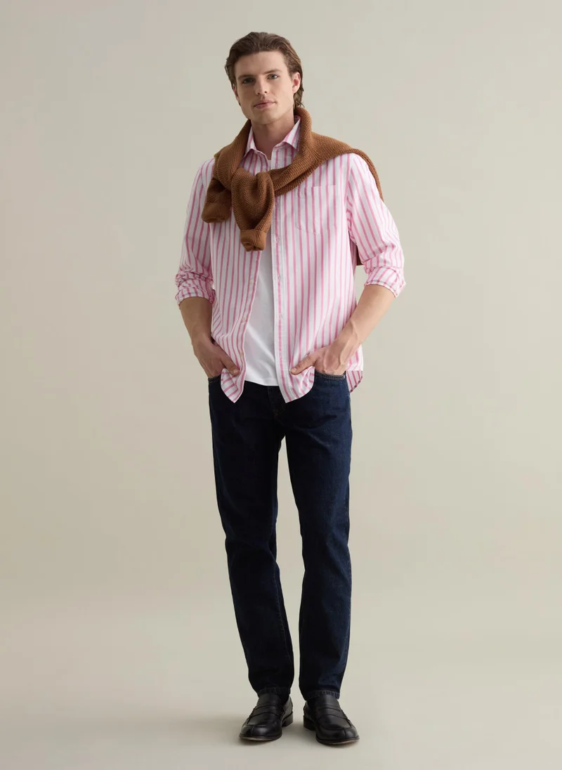 او في اس Striped Button-Down Shirt With Pocket