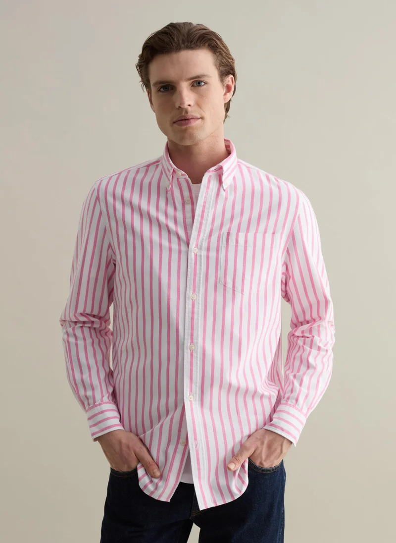 او في اس Striped Button-Down Shirt With Pocket