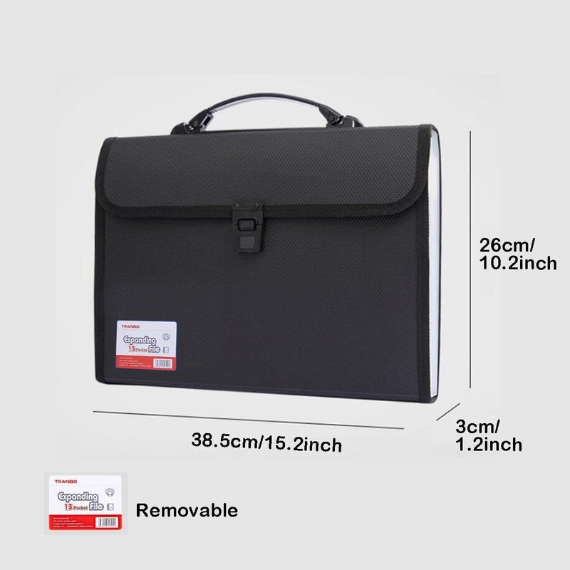 TRANBO Extra Large Legal Size/Foolscap 12 Pockets Accordion File Organizer with Handle, TRANBO Portable Expanding File Folder, Expandable Plastic Document Organizer for Travel School Office - Black - Image 2