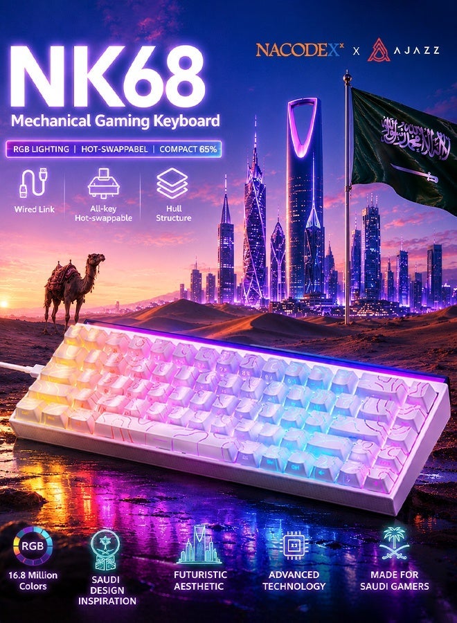 A-JAZZ NK68 65% Mechanical Gaming Keyboard, RGB Lightbox & PBT Side-Printed Keycaps, 1000Hz Polling Rate, NKRO, Hot-Swappable Red Switches, Wired Compact Keyboard for PC/Mac/Android - Pro-Level Performance & Aesthetics - Image 1