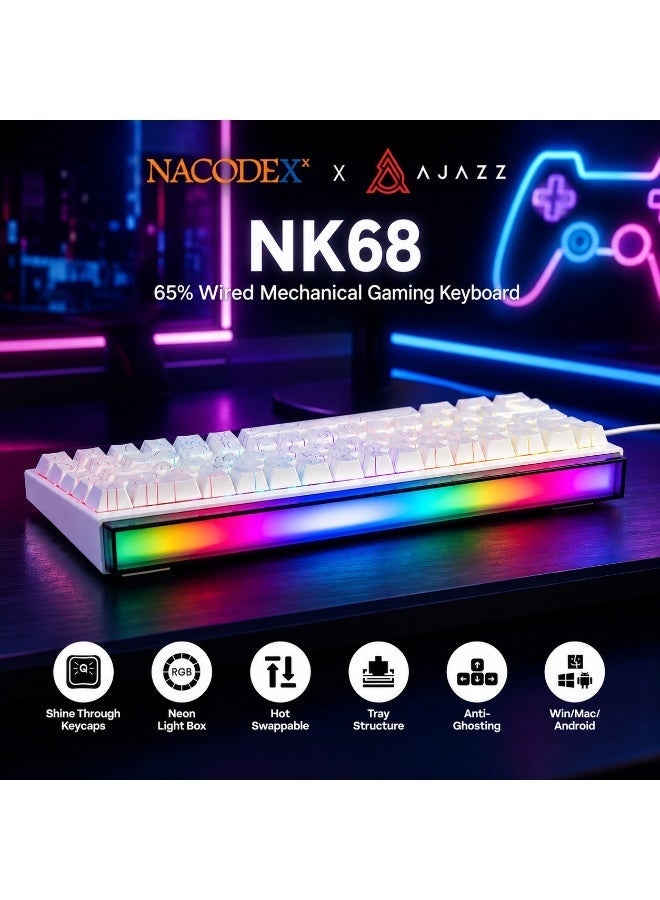A-JAZZ NK68 65% Mechanical Gaming Keyboard, RGB Lightbox & PBT Side-Printed Keycaps, 1000Hz Polling Rate, NKRO, Hot-Swappable Red Switches, Wired Compact Keyboard for PC/Mac/Android - Pro-Level Performance & Aesthetics - Image 2