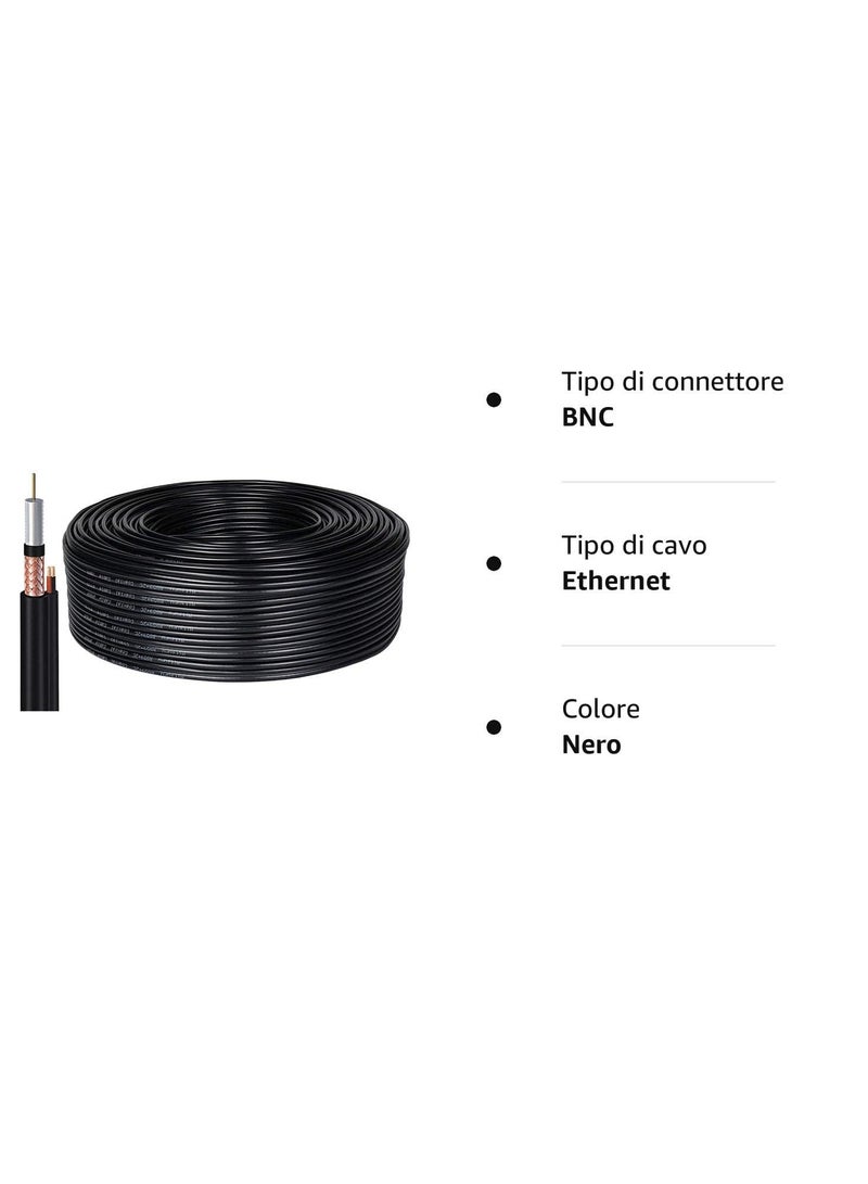 100m RG59 Coaxial Video Cable with 2 Power Wires – 0.58mm CCTV Cable for Professional Video Surveillance, TV, and Audio Devices - Image 2