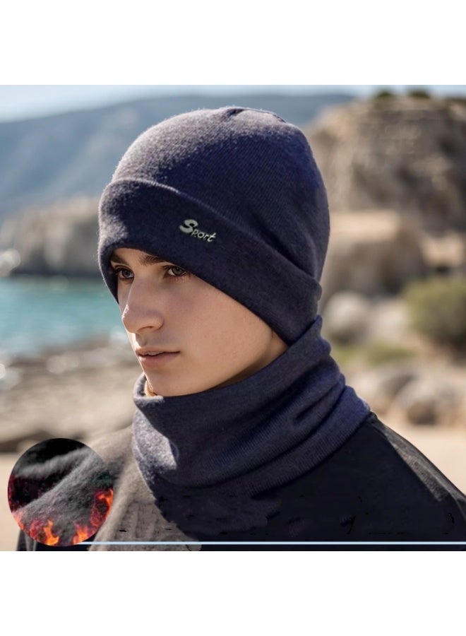 HALAMODO قبعة دلو للرجال قبعة دافئة للرجال قبعة محبوكة مقاومة للبرد ومقاومة للرياح قبعة شتوية للخارج، قبعة شتوية قبعة محبوكة قبعات تخزين (قبعة وشال) - Image 1