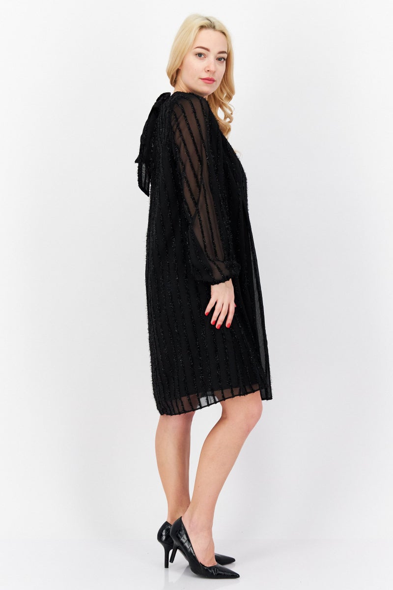 INC Women Metallic Midi Party Dress, Black - Image 4