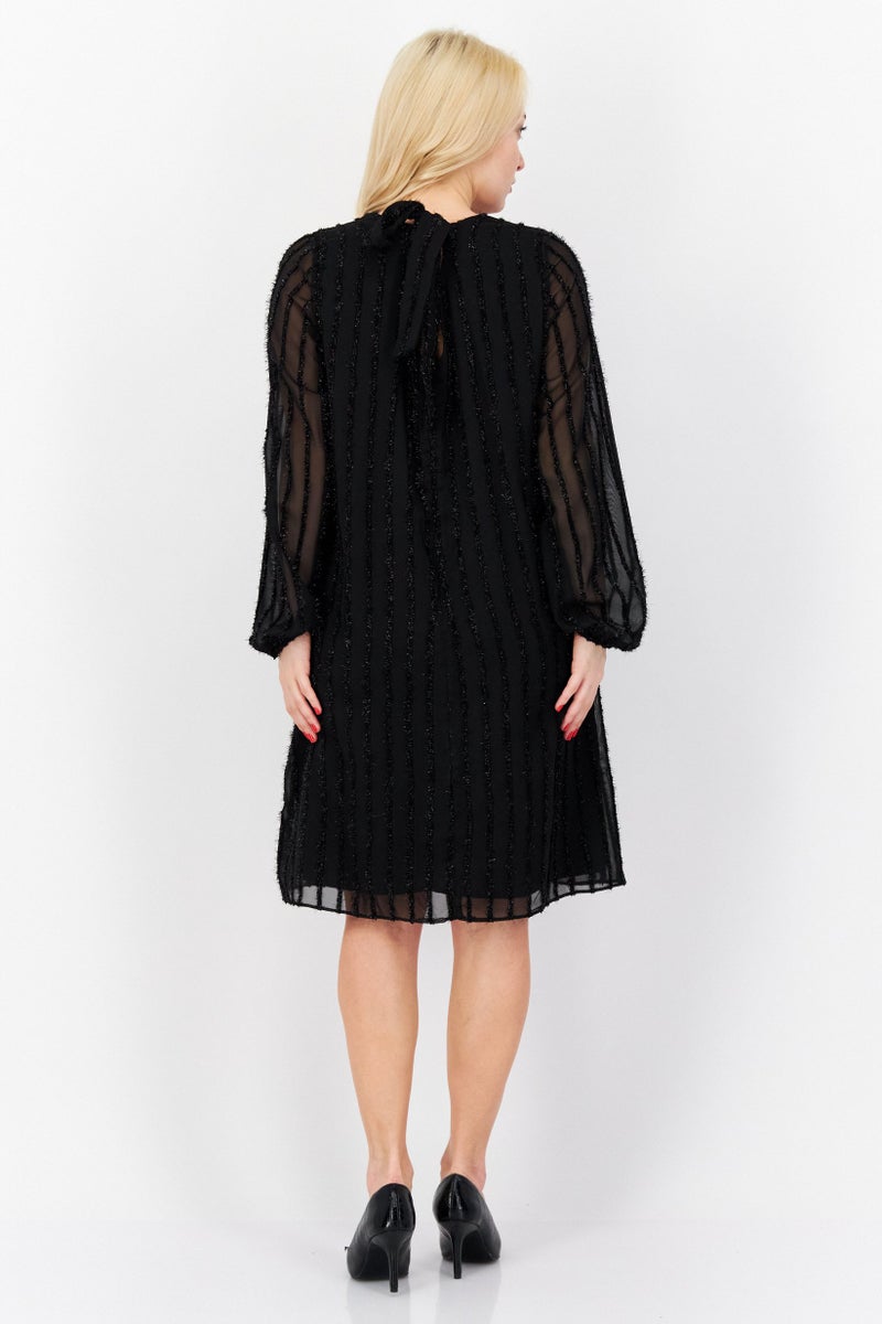 INC Women Metallic Midi Party Dress, Black - Image 3