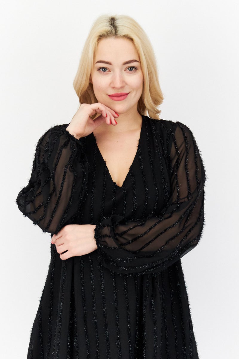 INC Women Metallic Midi Party Dress, Black - Image 2