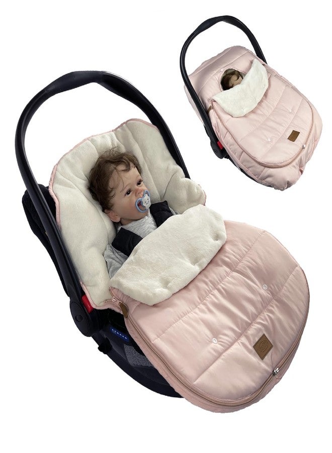 funlife 4 in 1 Universal Waterproof Anti-Wind Infant Car Seat Cover Integrated Ultra Soft Liner and Winter Carseat Bunting Bag Cover,Pink,0-12M - Image 1