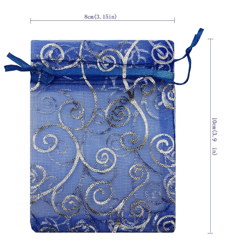 Ankirol 100pcs Sheer Organza Favor Bags For Wedding Baby Shower Rattan Print Gift Bags Samples Display Drawstring Pouches (3x4 inch, blue) - Image 3
