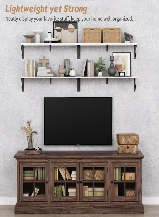 Forbena White Floating Book Shelves for Wall, 36 Inches Long Wall Shelves with Metal Brackets for Bedroom, Large Floating Bookshelf Bookshelves for Living Room Office Classroom (White Wood) - Image 2