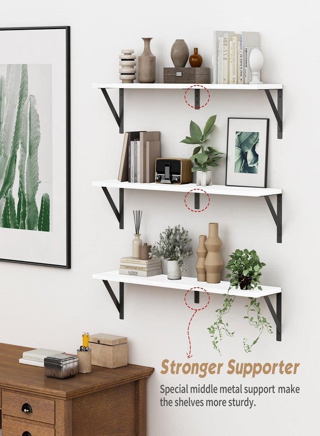 Forbena White Floating Book Shelves for Wall, 36 Inches Long Wall Shelves with Metal Brackets for Bedroom, Large Floating Bookshelf Bookshelves for Living Room Office Classroom (White Wood) - Image 4