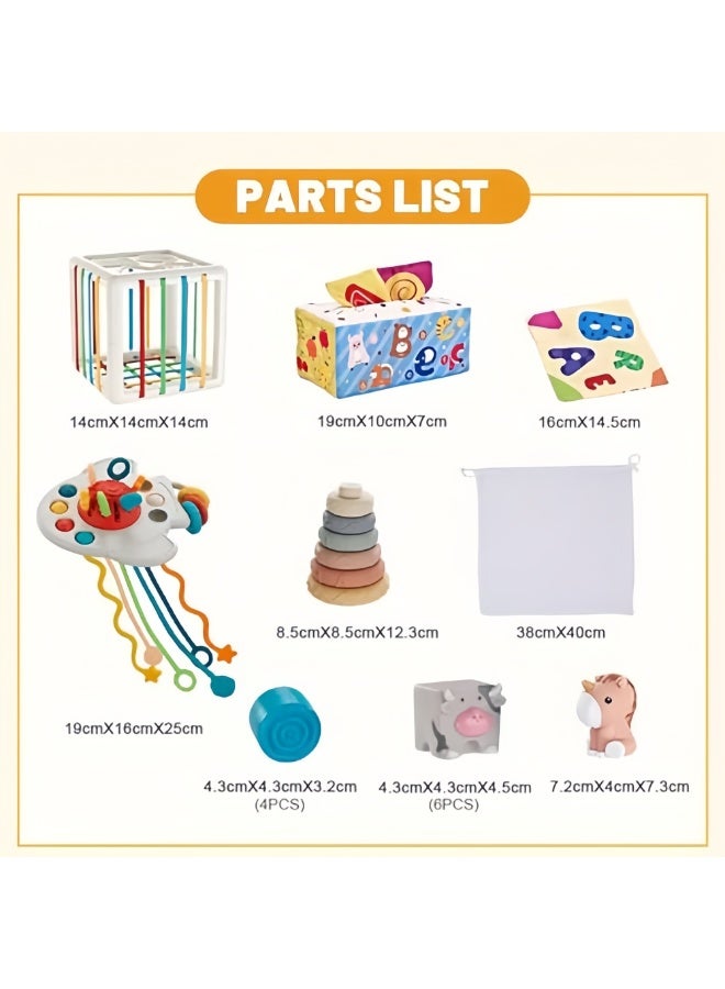 Mr. Penda 34 PCS 6-in-1 Montessori Toys for Babies 6+ Months, Soft Baby Teething Toys, Pull String Toy, Sorter Sensory Bins, Stacking Building Blocks for Infants, Sensory Developmental Education Toys for Toddler Baby 6+ Months - Image 2
