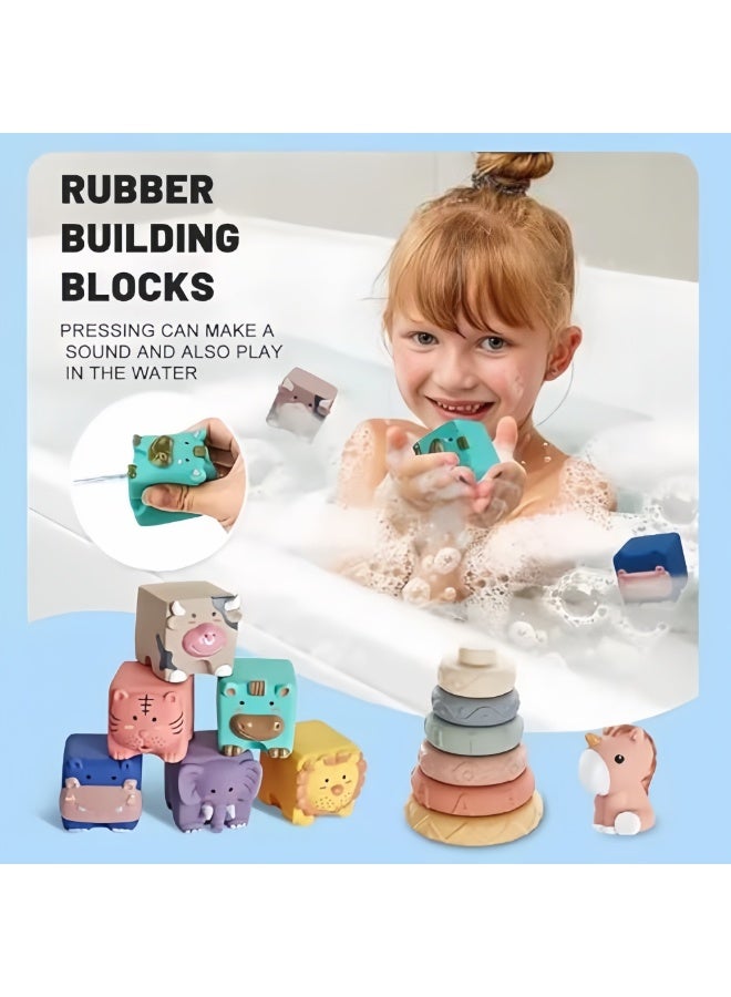 Mr. Penda 34 PCS 6-in-1 Montessori Toys for Babies 6+ Months, Soft Baby Teething Toys, Pull String Toy, Sorter Sensory Bins, Stacking Building Blocks for Infants, Sensory Developmental Education Toys for Toddler Baby 6+ Months - Image 4