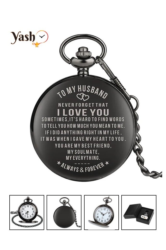 Yash Retro Pocket Watch for Husband I Love You Quartz Timepiece with Chain and Elegant Packaging – A Perfect Gift - Image 1