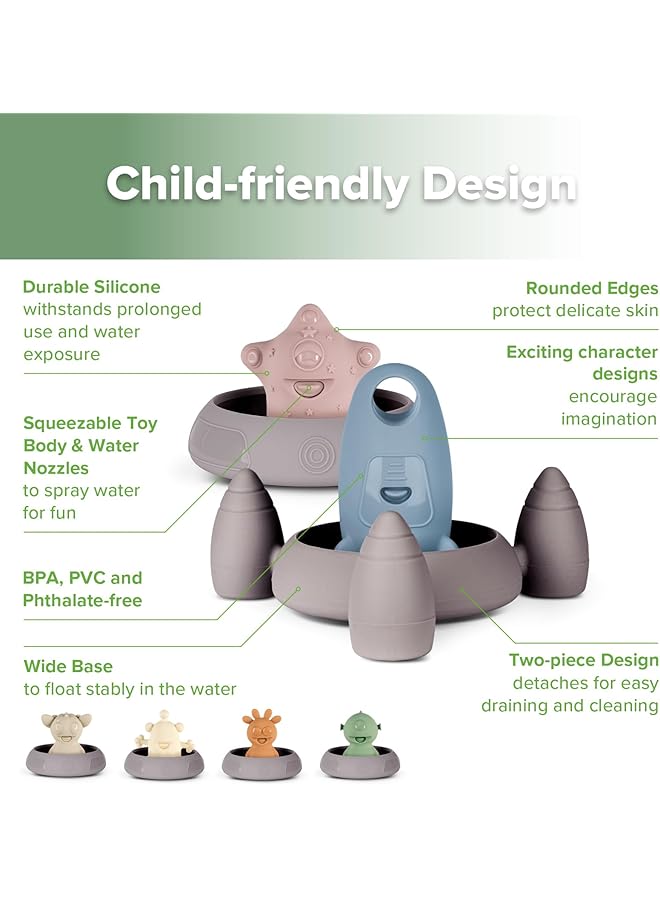 haakaa Alien Explorers Baby Bath Toys Food Grade Silicone Alien Squirt Toys For Toddlers Mold Free Floating Water Toys For Bathtubs Pools & Beaches Detachable Design For Kids Ages 1 3(Whole Set) - Image 4