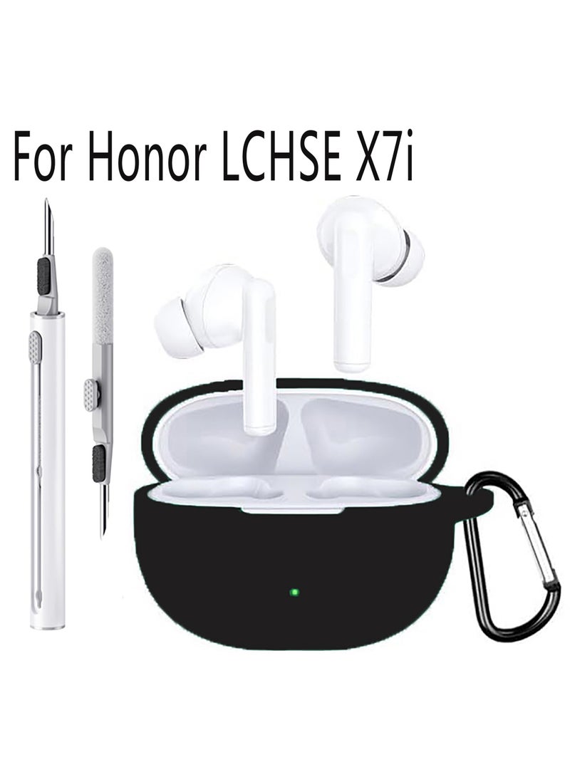 Silicone Protective Case for Honor LCHSE X7i Earphones with Keychain Cover (Black) - Image 1