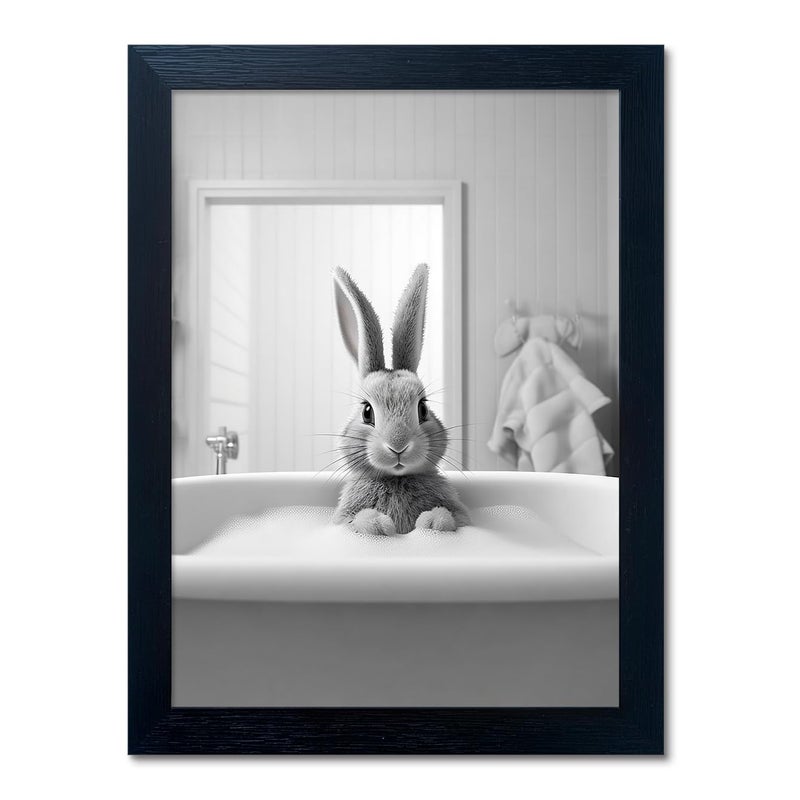 Melpa Art Kids Bathroom Decor Black and White Cute Animal Canvas Wall Art Funny Rabbit in Bathtub Framed Farmhouse Picture Wall Decor Print Artworks for Bathroom - Image 2