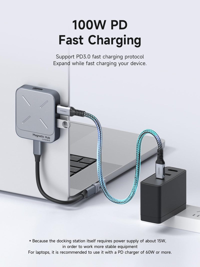 Hagibis Magnetic USB C Hub with Magsafe for iPhone 17 16 15 Pro Max, 7 in 1 Type-C Docking Station 4K@60Hz HDMI SD3.0 TF3.0 Card Solt 100W PD 10Gbps USB-C AUX for MacBook Pro Air, iPad Pro (TC100) - Image 5