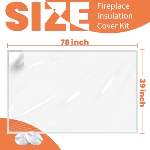 GCGOODS Fireplace Insulation Cover Kit to Prevent Heat Loss, Draft Stopper With Hook & Loop Tape, Adjustable Easy Cut to Fit, Transparent Screen, 39" x 78" - Image 2
