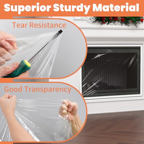 GCGOODS Fireplace Insulation Cover Kit to Prevent Heat Loss, Draft Stopper With Hook & Loop Tape, Adjustable Easy Cut to Fit, Transparent Screen, 39" x 78" - Image 4