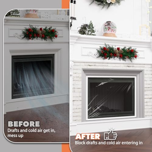 GCGOODS Fireplace Insulation Cover Kit to Prevent Heat Loss, Draft Stopper With Hook & Loop Tape, Adjustable Easy Cut to Fit, Transparent Screen, 39" x 78" - Image 5