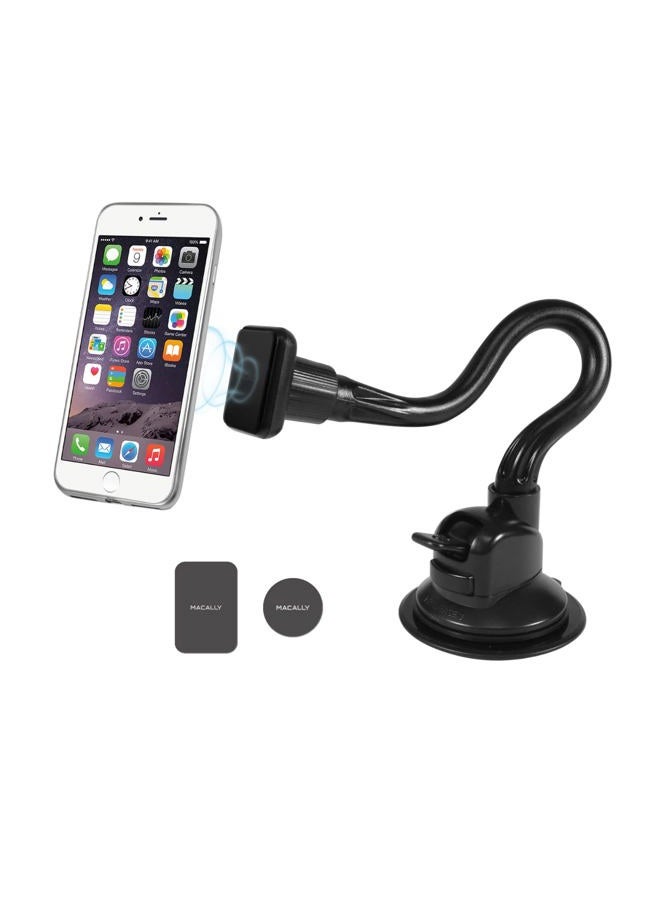 MACALLY Windshield Phone Mount for Car Magnetic - Suction Cup Window Mount Phone Holder with 12" Long Gooseneck Arm & Super Strong Magnet Mount for Cell Phone, iPhone, Smartphone - Image 1