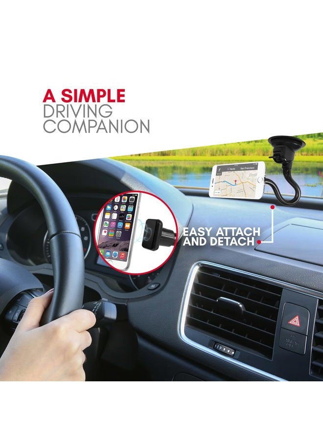 MACALLY Windshield Phone Mount for Car Magnetic - Suction Cup Window Mount Phone Holder with 12" Long Gooseneck Arm & Super Strong Magnet Mount for Cell Phone, iPhone, Smartphone - Image 2