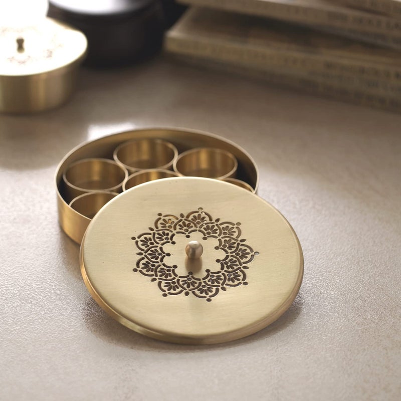 Courtyard Brass Couirtyard Mandala Nut Boxes |Gold|100 G|Set Of 2 - Image 1