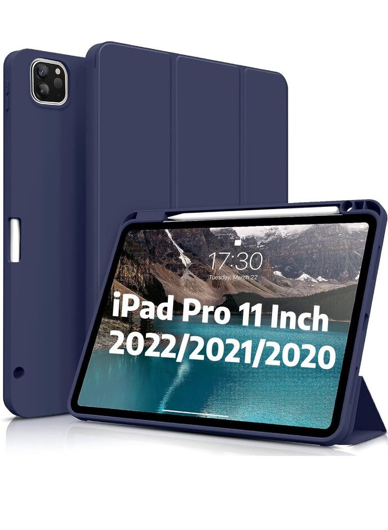 Protective Soft TPU Auto Wake/Sleep Smart Case Cover With Pen Holder For iPad Pro 11 Inch (2022/2021/2020) Blue
