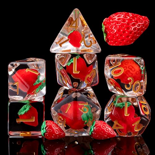 Maywin Strawberry DD Resin Dice Set Polyhedral DND Dice Animal Inclusion Dice D and D for Dungeons and Dragons MTG RPG Board Games - Image 1