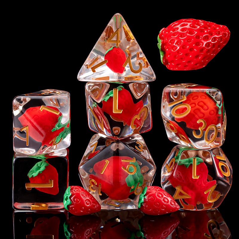 Maywin Strawberry DD Resin Dice Set Polyhedral DND Dice Animal Inclusion Dice D and D for Dungeons and Dragons MTG RPG Board Games - Image 3