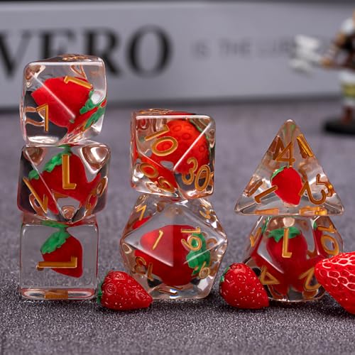 Maywin Strawberry DD Resin Dice Set Polyhedral DND Dice Animal Inclusion Dice D and D for Dungeons and Dragons MTG RPG Board Games - Image 5