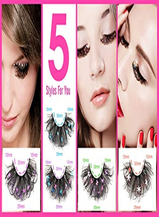 wiwoseo False Eyelashes Wispy Lashes Valentines Festival Long Dramatic 3D Star Butterfly Snow Decorative 25MM Fake Eyelashes for New Year Cosplay Party for DIY at Home - Image 3