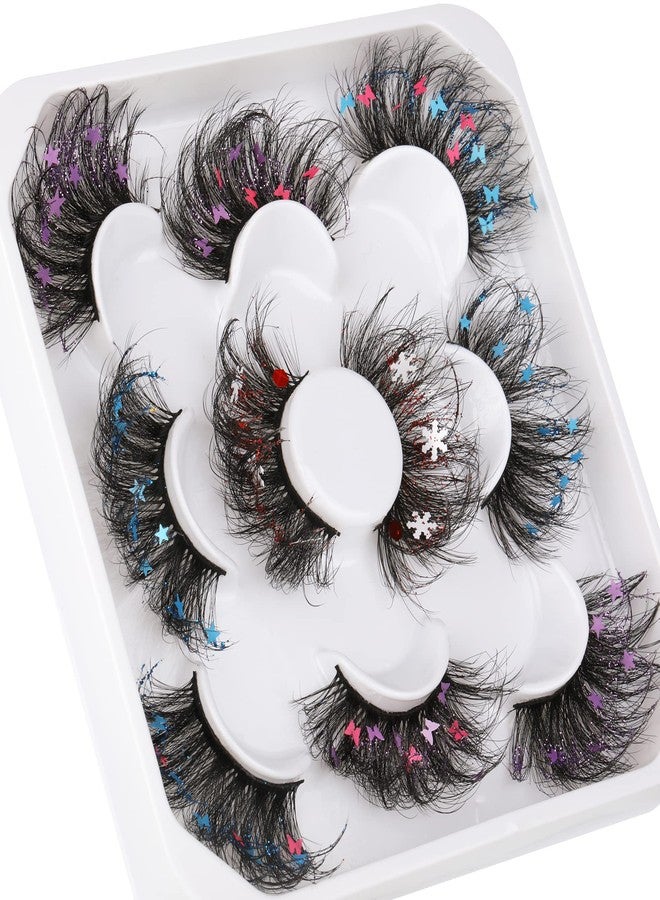 wiwoseo False Eyelashes Wispy Lashes Valentines Festival Long Dramatic 3D Star Butterfly Snow Decorative 25MM Fake Eyelashes for New Year Cosplay Party for DIY at Home - Image 2