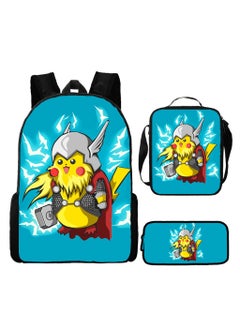 Pikachu New Cartoon Anime Student Backpack Three-Piece Set 29*42*16cm 