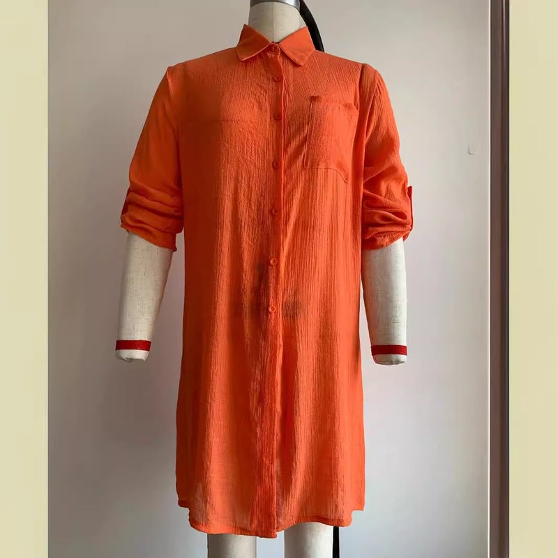 Generic European Fashion Bamboo Cotton Beach Sun Protection Long Shirt Orange red