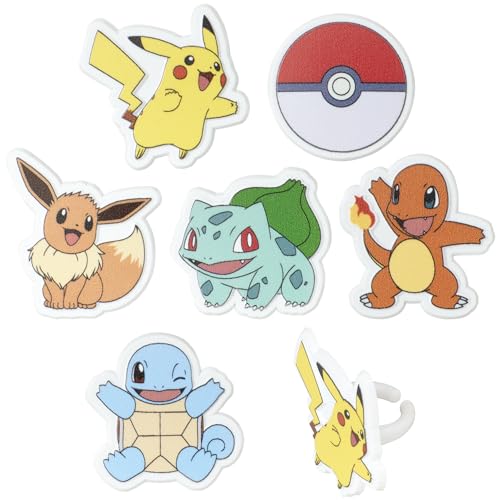 DecoPac Pokémon Rings, Cupcake Decorations With Pikachu, Bulbasaur, Eevee, Charmander, Squirtle, and Poké Ball, Multicolored Food Safe Cake Toppers – 24 Pack - Image 5