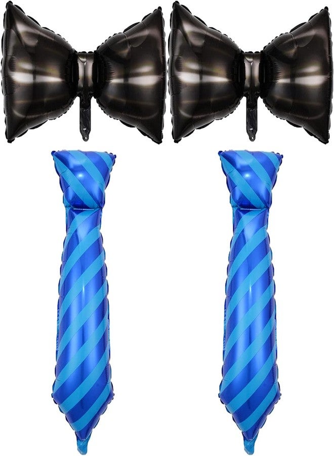 آر إس 4 بالونات لعيد الأب، زينة لحفلات عيد الأب، بالونات فويل على شكل ربطة عنق سوداء وزرقاء، لتزيين حفلات عيد الأب السعيد وأعياد ميلاد الآباء. - Image 1
