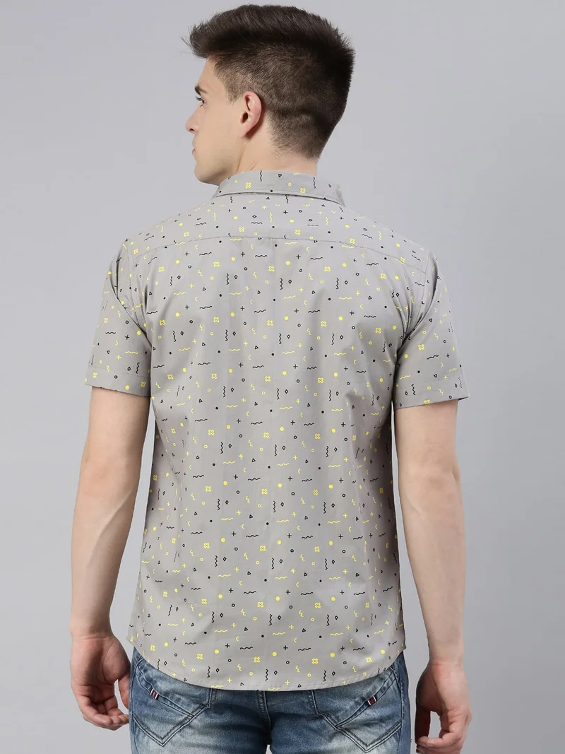 Joven Grey Printed Half Sleeve Casual Shirt for Men