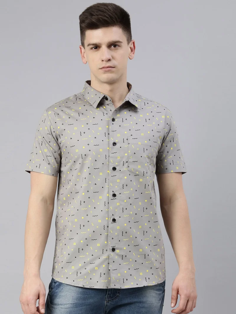Joven Grey Printed Half Sleeve Casual Shirt for Men