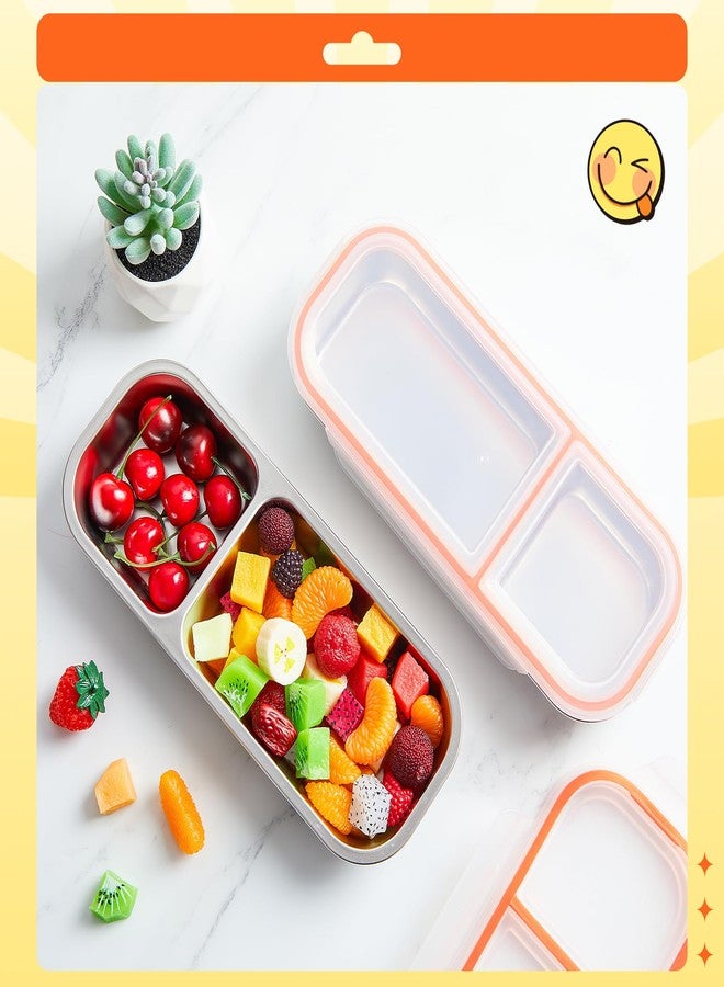 Blushtier 2 Pcs Grab and Go Snack Containers, 2 and 3 Compartment Sauce Cups Stainless Steel Snack Containers, Reusable Condiment Box with Lids, Divided Food Storage Box for School Home Travel - Image 3