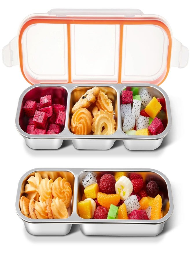 Blushtier 2 Pcs Grab and Go Snack Containers, 2 and 3 Compartment Sauce Cups Stainless Steel Snack Containers, Reusable Condiment Box with Lids, Divided Food Storage Box for School Home Travel - Image 1