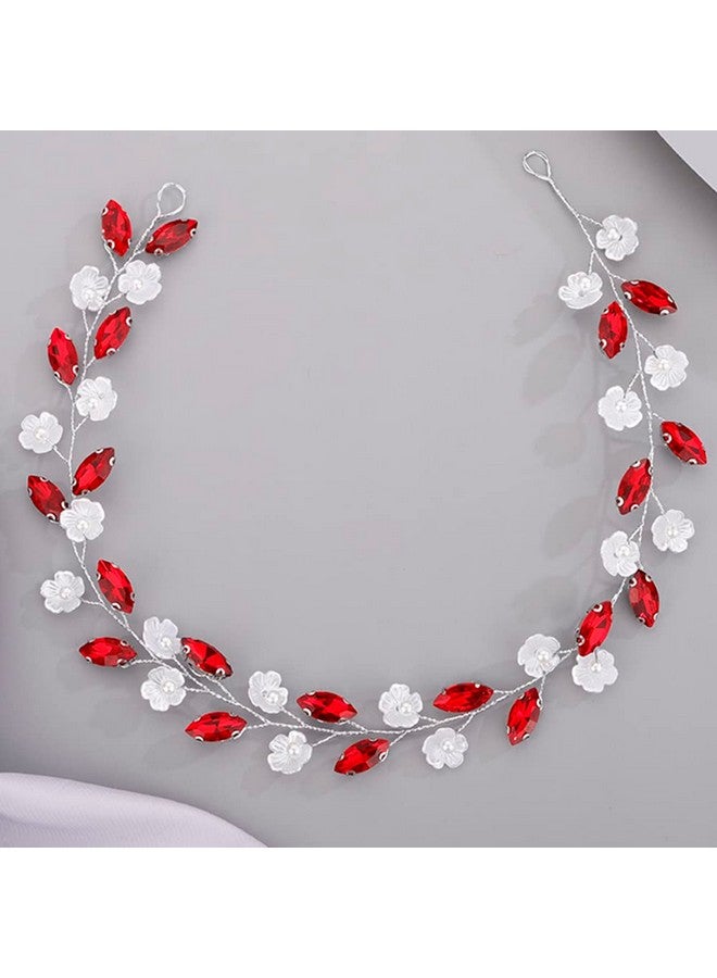BERYUAN Red Color Flower Crystal Headband Crystal Wedding Hair Vinefor Bride Women Girls Hair Vines For Wedding Hairstyles - Image 1