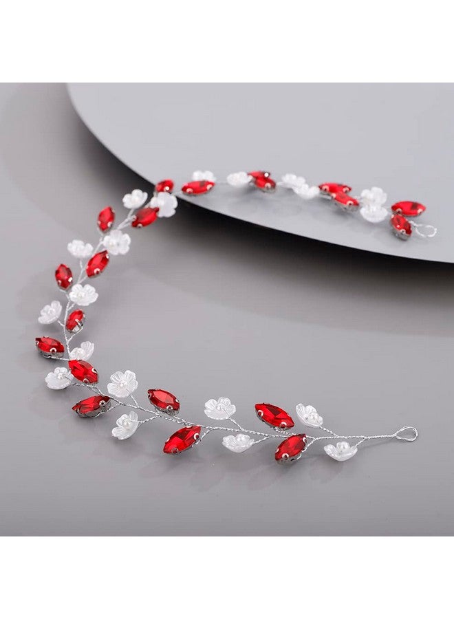 BERYUAN Red Color Flower Crystal Headband Crystal Wedding Hair Vinefor Bride Women Girls Hair Vines For Wedding Hairstyles - Image 3