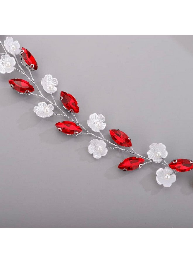 BERYUAN Red Color Flower Crystal Headband Crystal Wedding Hair Vinefor Bride Women Girls Hair Vines For Wedding Hairstyles - Image 4