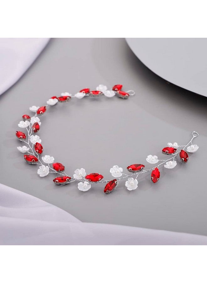BERYUAN Red Color Flower Crystal Headband Crystal Wedding Hair Vinefor Bride Women Girls Hair Vines For Wedding Hairstyles - Image 2