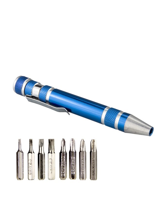 8-In-1 Mini Screwdriver Set Small Screwdriver Pen Magnetic Repair Tool Edc Compact Precision Small Tool Suitable For Daily Home Modification Of Computer Glasses (Blue) - Image 2